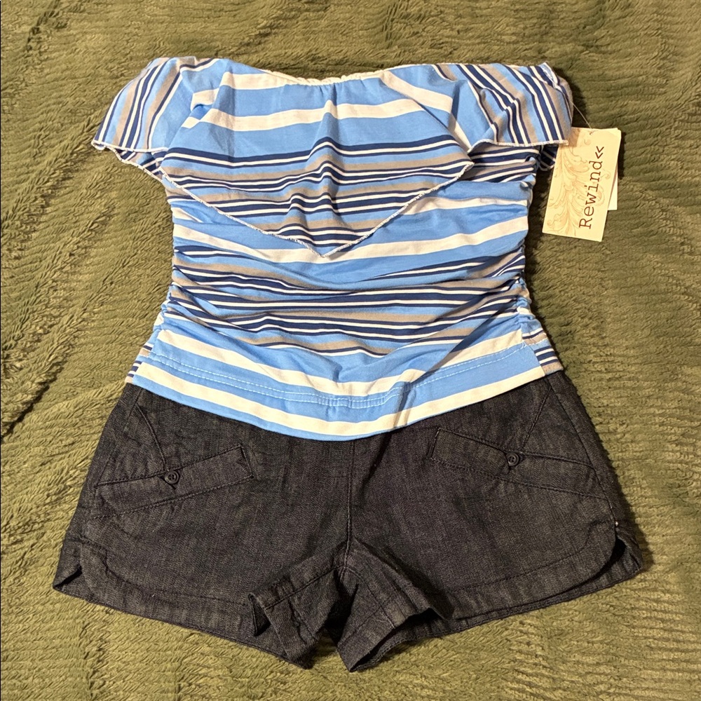 Kohl's (Rewind) Blue and White Striped Romper
